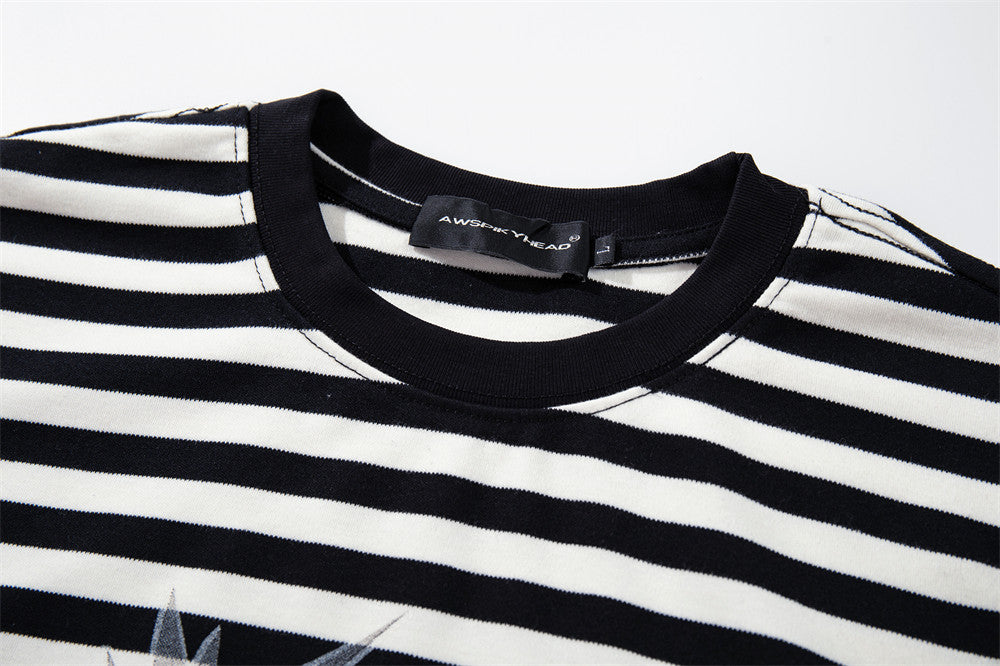 Striped Long-Sleeve Tee with Punk Graphic Print – Relaxed Fit