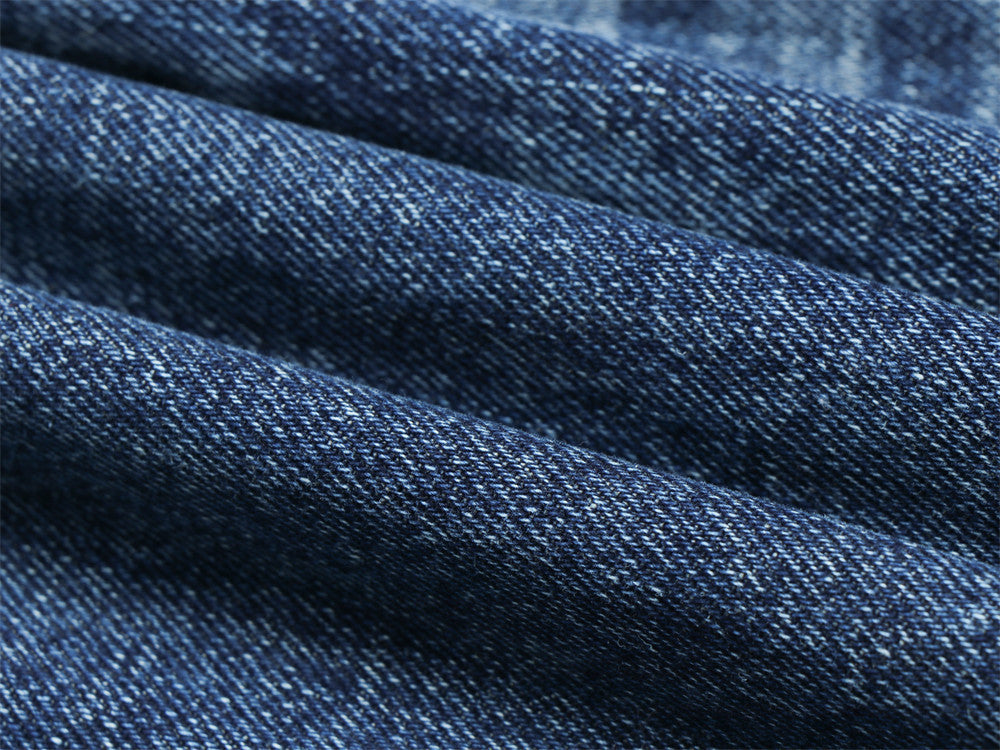 Men's Wide-Leg Jeans – Washed Dark Blue Denim with Stud Trim & Wavy Whisker