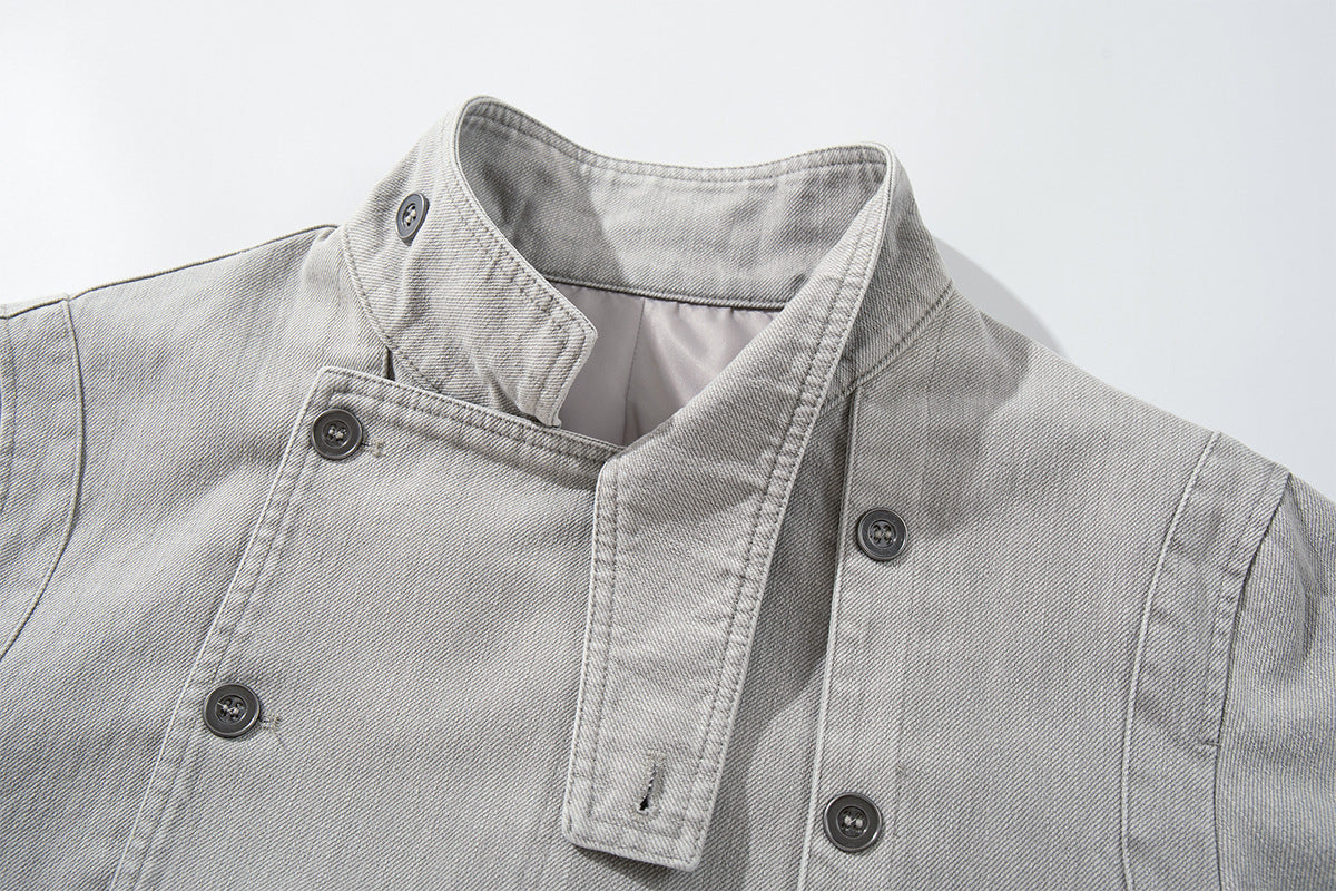 Asymmetrische Jeansjacke mit doppeltem Knopfverschluss – Vintage-Workwear-Stil