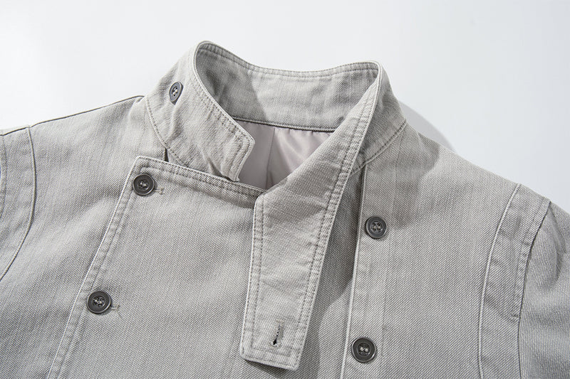 Asymmetrische Jeansjacke mit doppeltem Knopfverschluss – Vintage-Workwear-Stil
