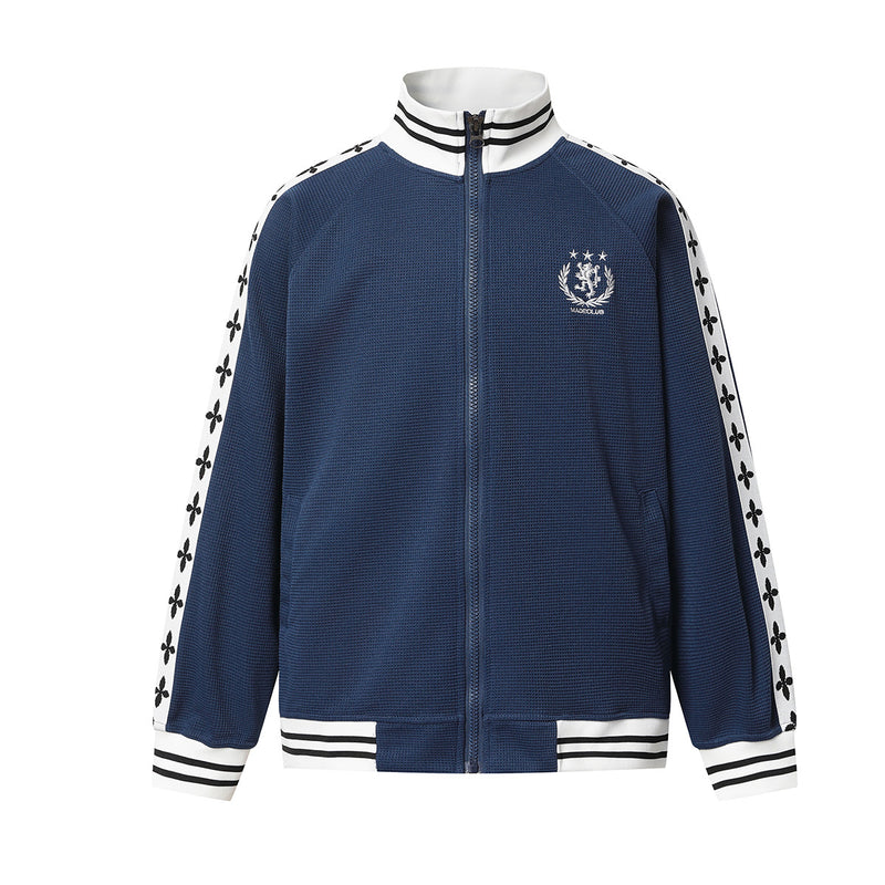 Retro-Trainingsjacken- & Sweathosen-Set – Stehkragen mit Reißverschluss und Fleur-de-Lis-Seitenstreifen