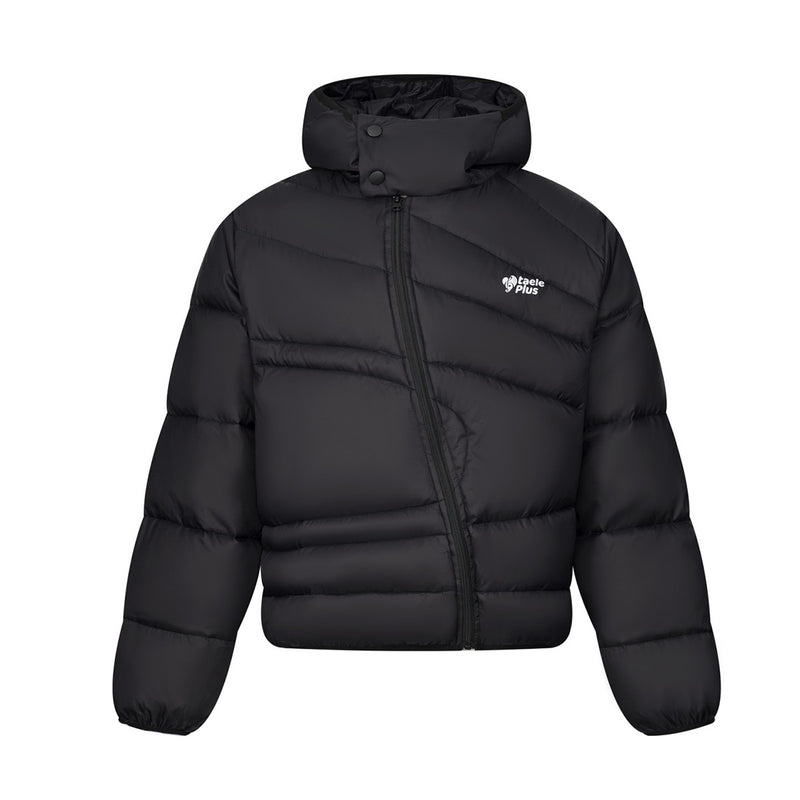 Chaqueta Plumífera con Capucha y Acolchado Diagonal – Corte Oversize