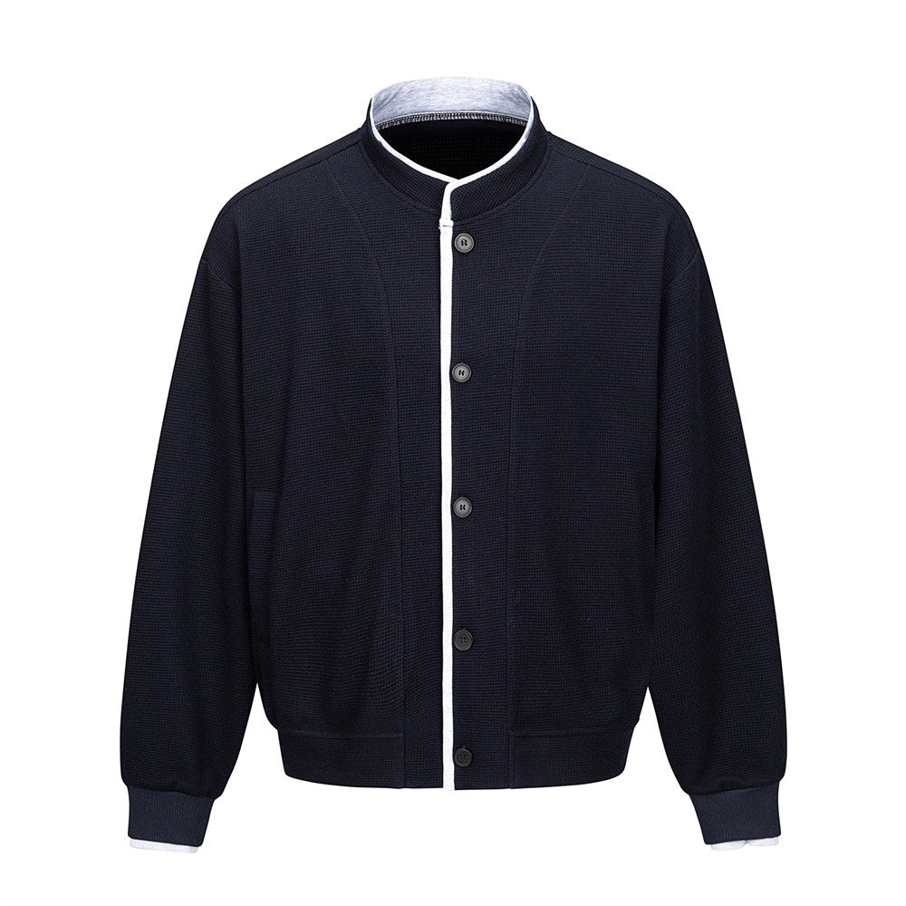 Herren-Bomber-Cardiganjacke aus Waffelstrick mit Stehkragen – Lässige Passform