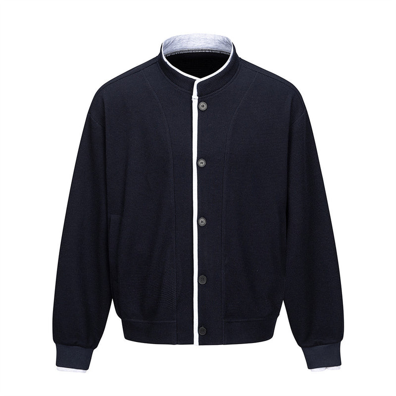 Herren-Bomber-Cardiganjacke aus Waffelstrick mit Stehkragen – Lässige Passform