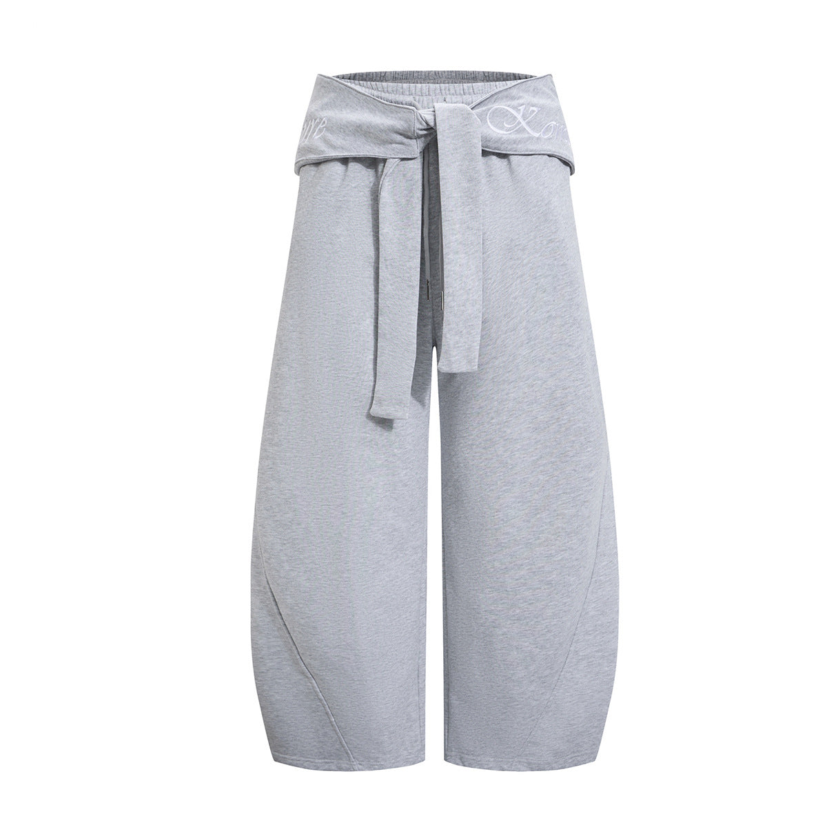 Wide-Leg-Sweathose mit Umschlagbund und Bindegürtel