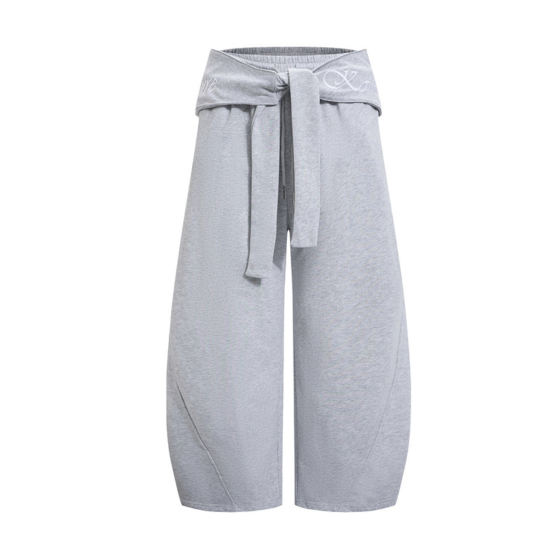 Wide-Leg-Sweathose mit Umschlagbund und Bindegürtel