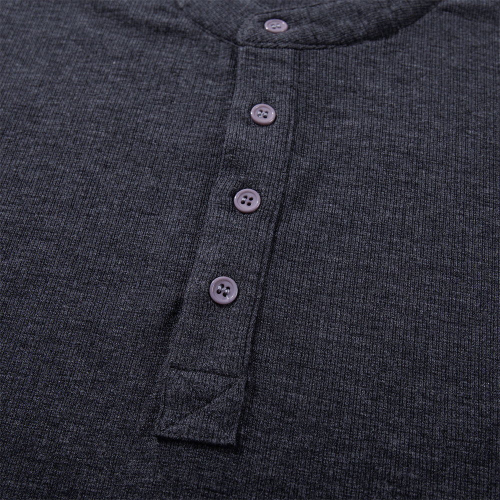 Henley Shirt Long Sleeve Men's Slim-Fit Stand Collar Button Placket Top