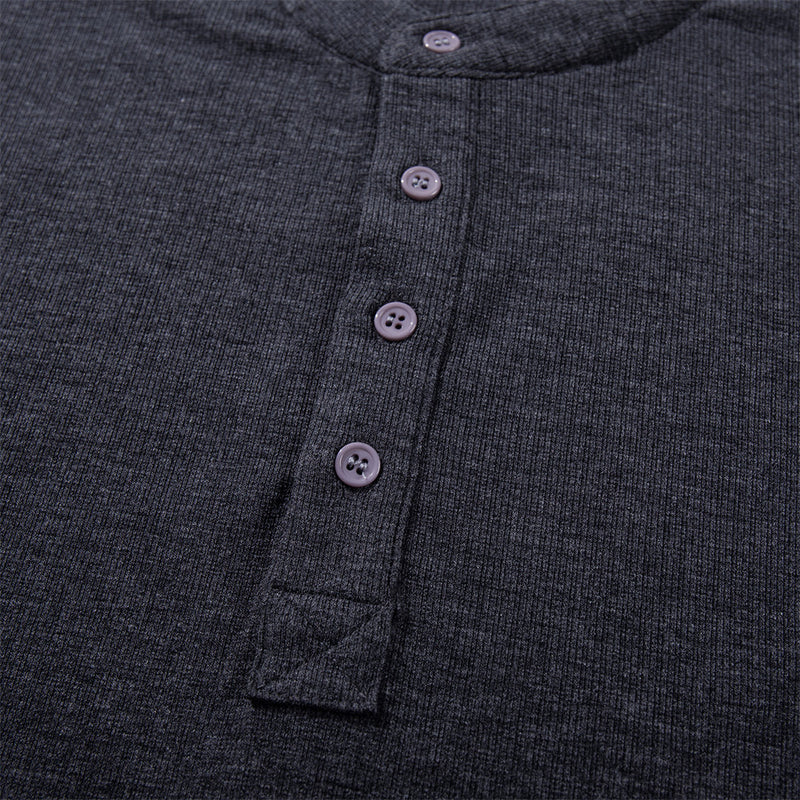 Henley Shirt Long Sleeve Men's Slim-Fit Stand Collar Button Placket Top
