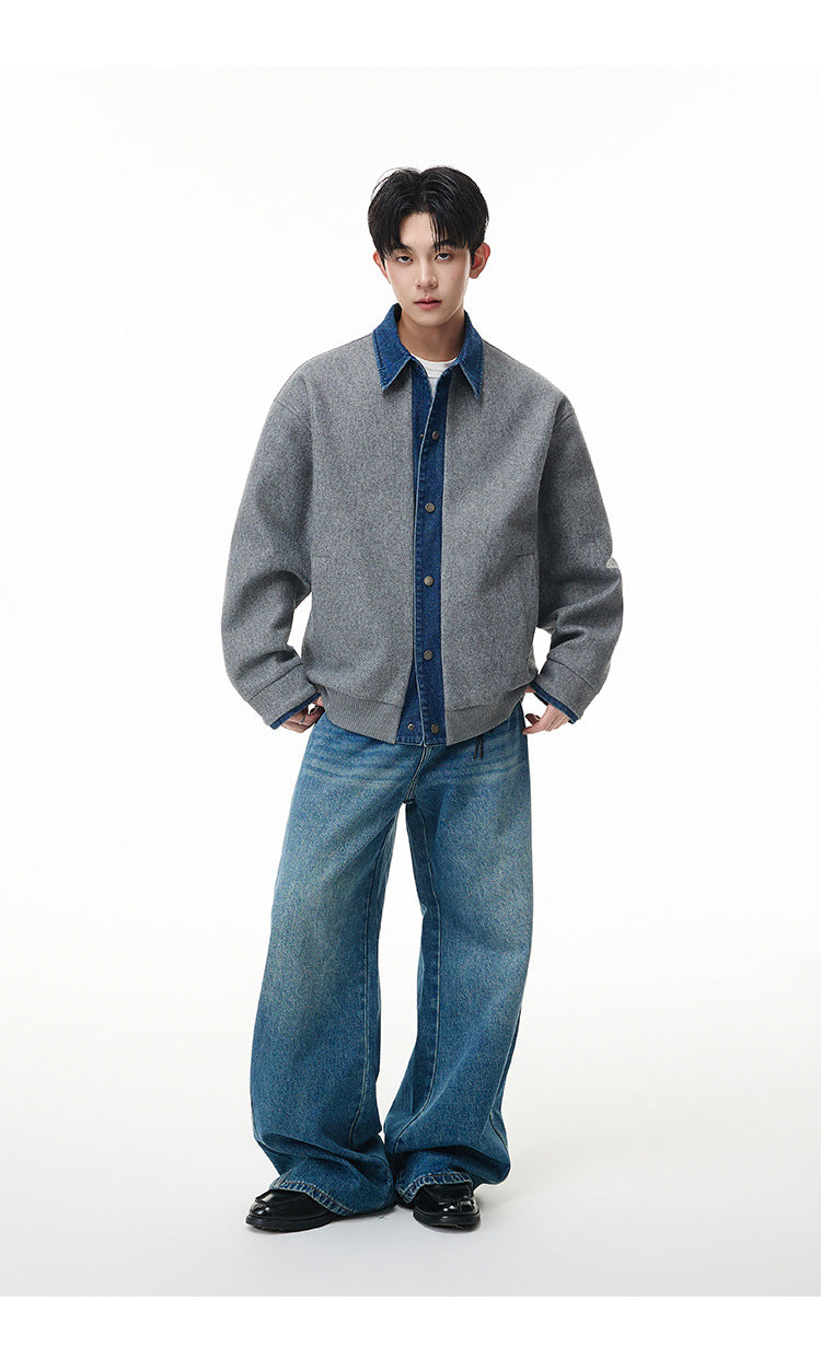 Veste boxy à boutons-pression avec col en denim – Style rétro old money
