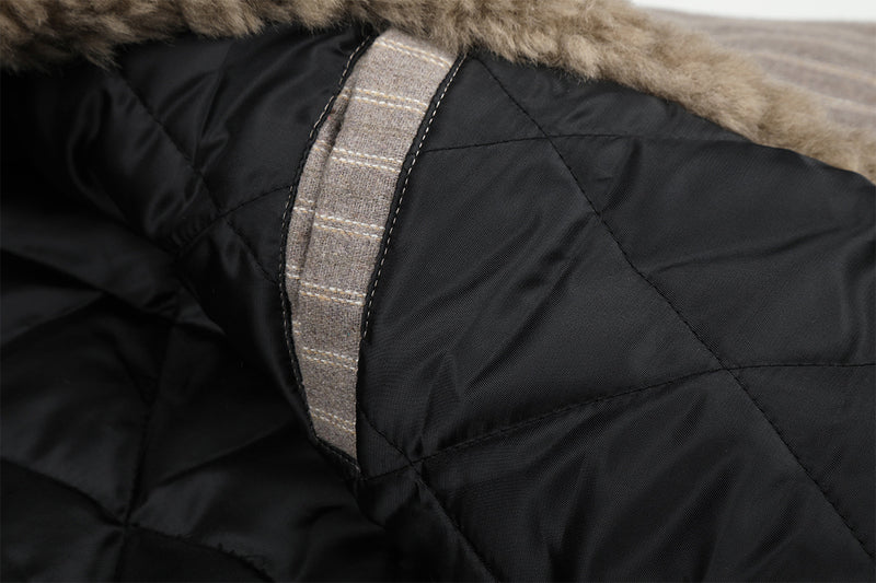 Pinstripe Zip-Up Bomber Jacket with Sherpa Collar & Pocket Trim