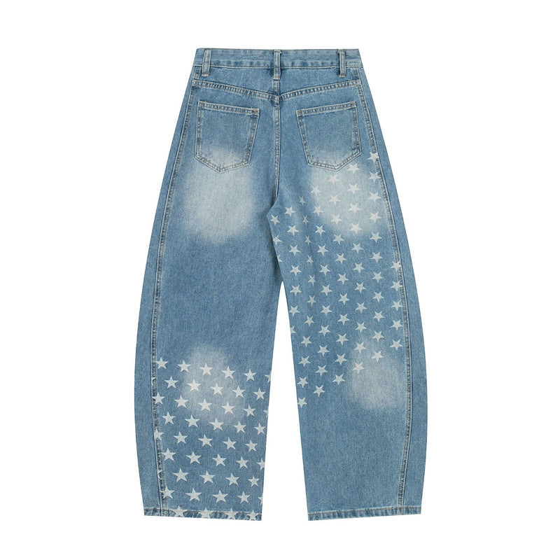 Baggy Star Print Jeans Wide-Leg Denim Pants