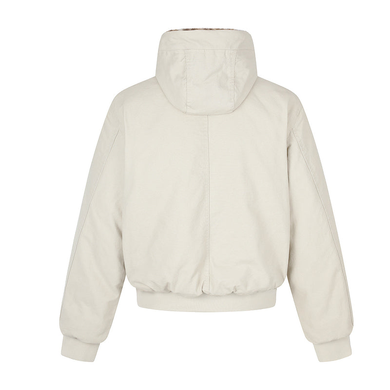 Hooded Bomber Jacket with Faux Leopard Fur-Lined Hood – Relaxed Fit Winter