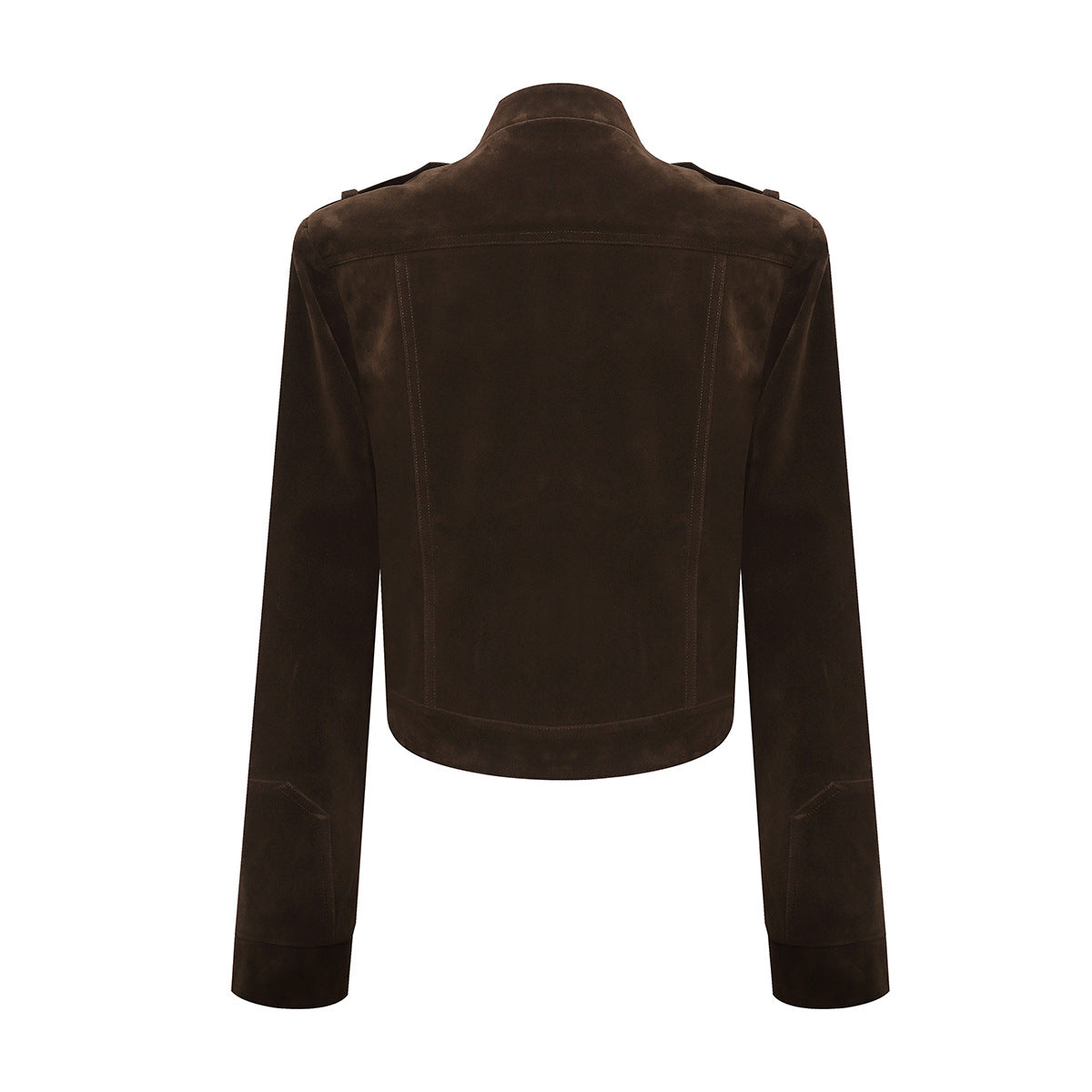 Suede Moto Biker Jacket – Cropped Stand Collar Asymmetric Zip