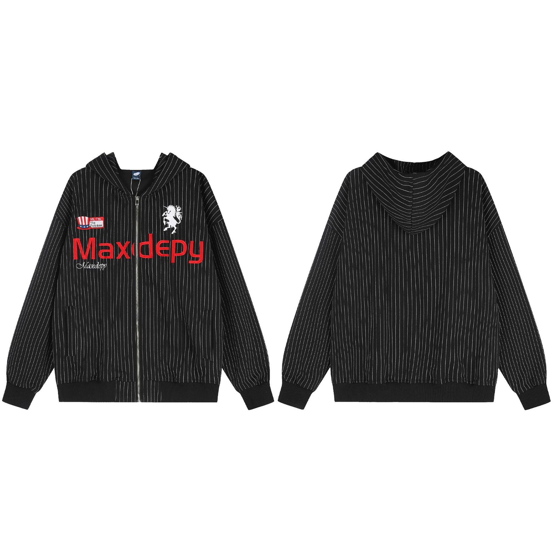 Pinstripe Zip-Up Hoodie – Oversized American Vintage Streetwear Jacket