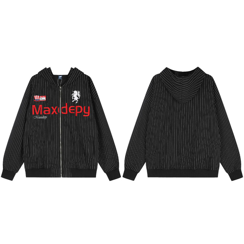 Pinstripe Zip-Up Hoodie – Oversized American Vintage Streetwear Jacket