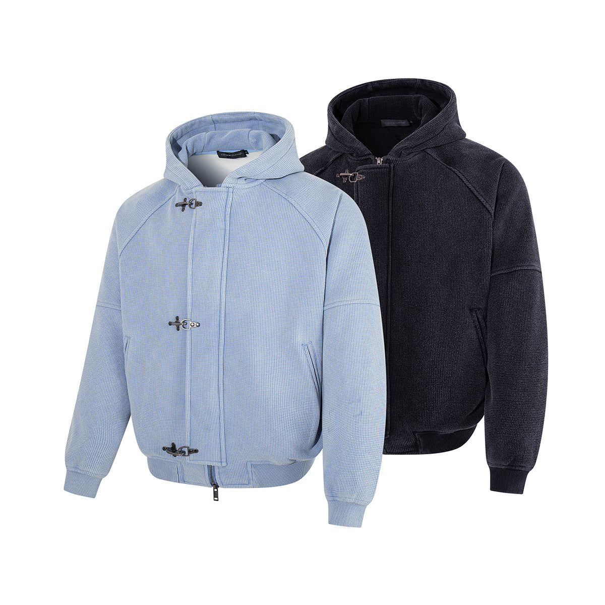 Hooded-Bomberjacke aus Waffelstrick mit Washed-Finish und Metallverschlüssen