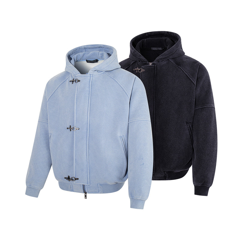 Hooded-Bomberjacke aus Waffelstrick mit Washed-Finish und Metallverschlüssen