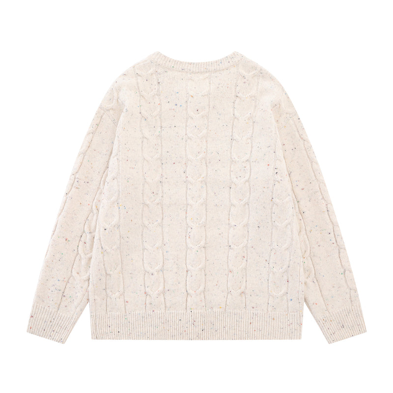 Cable Knit Cardigan Sweater with Cartoon Sport Embroidery & Colorful Buttons