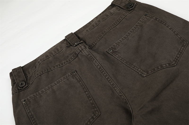Wide-Leg Zip Pocket Pants – Vintage Washed Flare Trousers