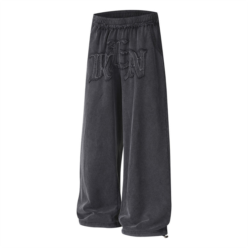 Pantalon de survêtement à jambes larges avec appliqué de lettres gothiques – Streetwear vintage délavé à l’acide