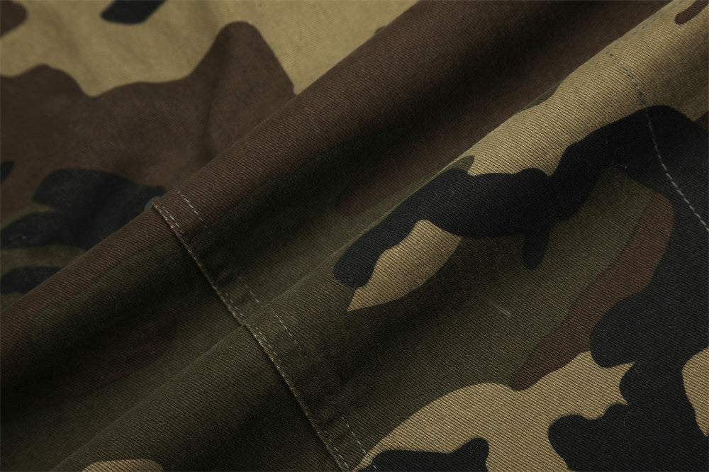 Camo Cargo Pants Wide-Leg Multi-Pocket Zip-Hem Trousers