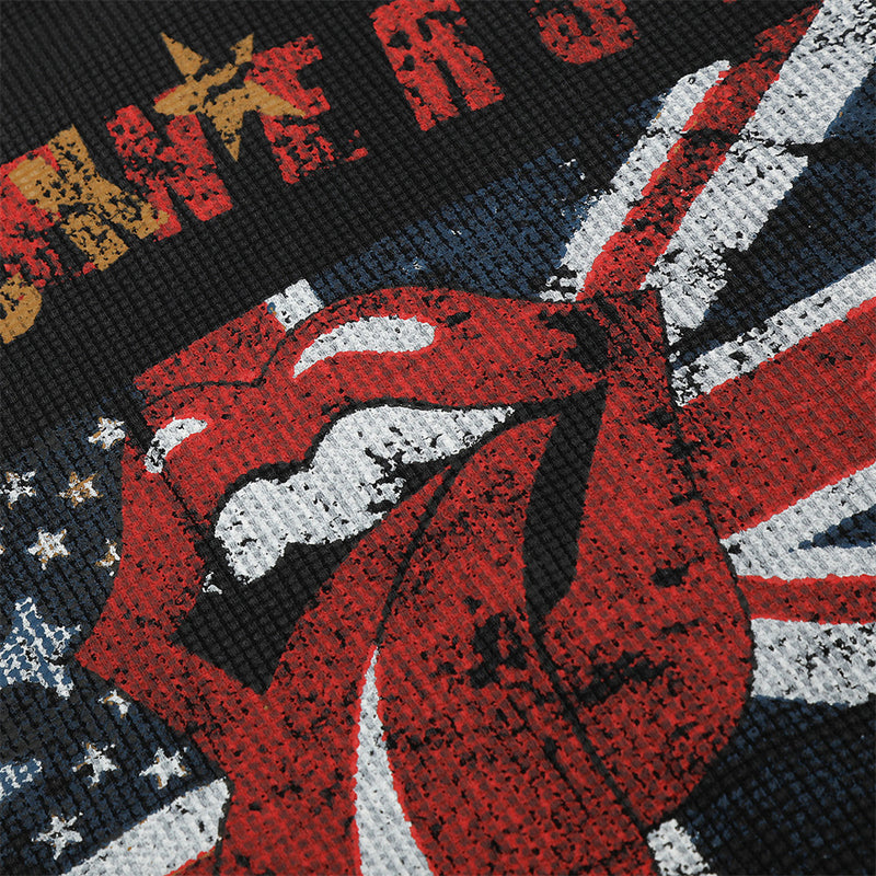 Long Sleeve Waffle Knit Graphic Tee – US & UK Flag Rock Print
