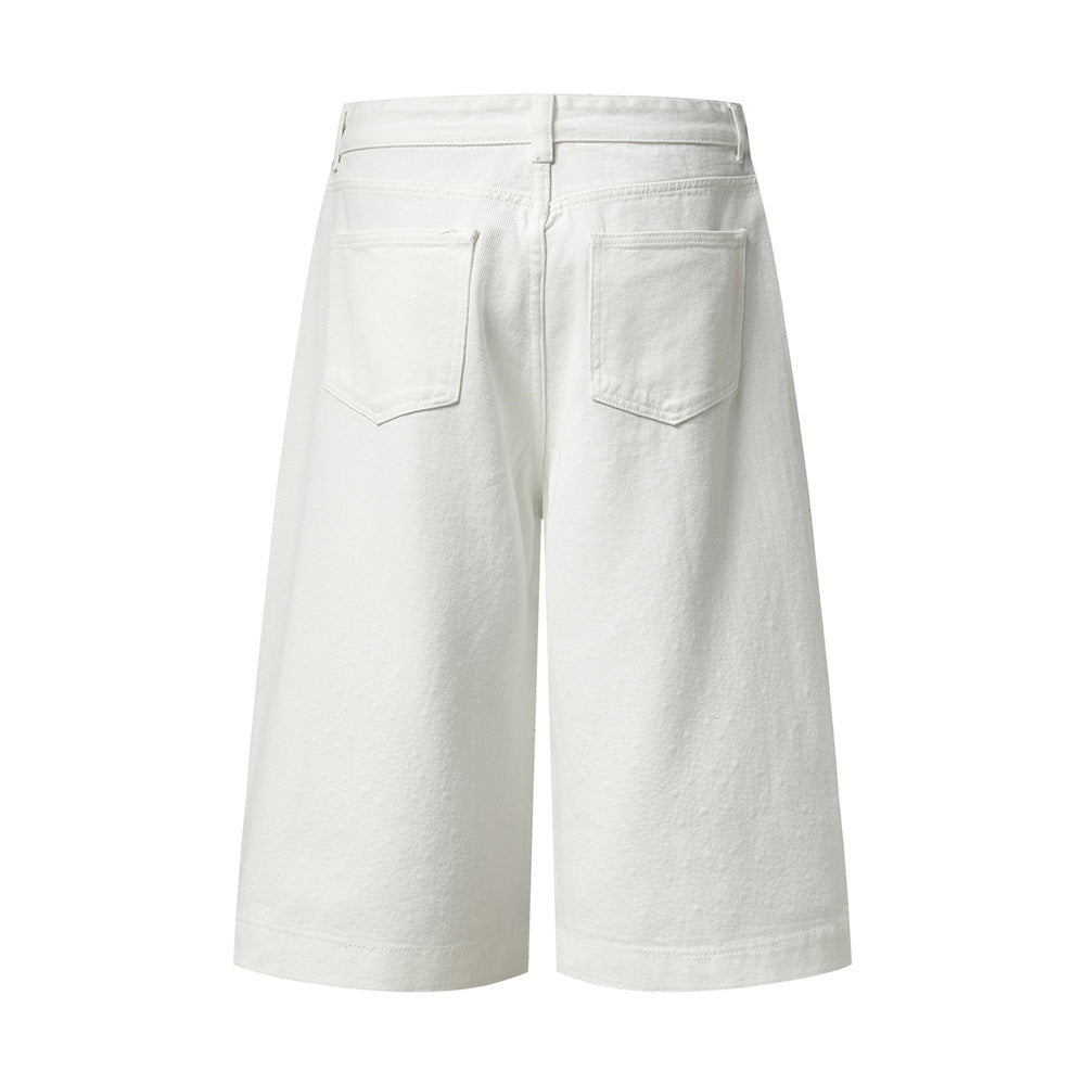 Wide-Leg Denim Shorts with Allover Rhinestone Detail – Men's Cropped Jean Shorts