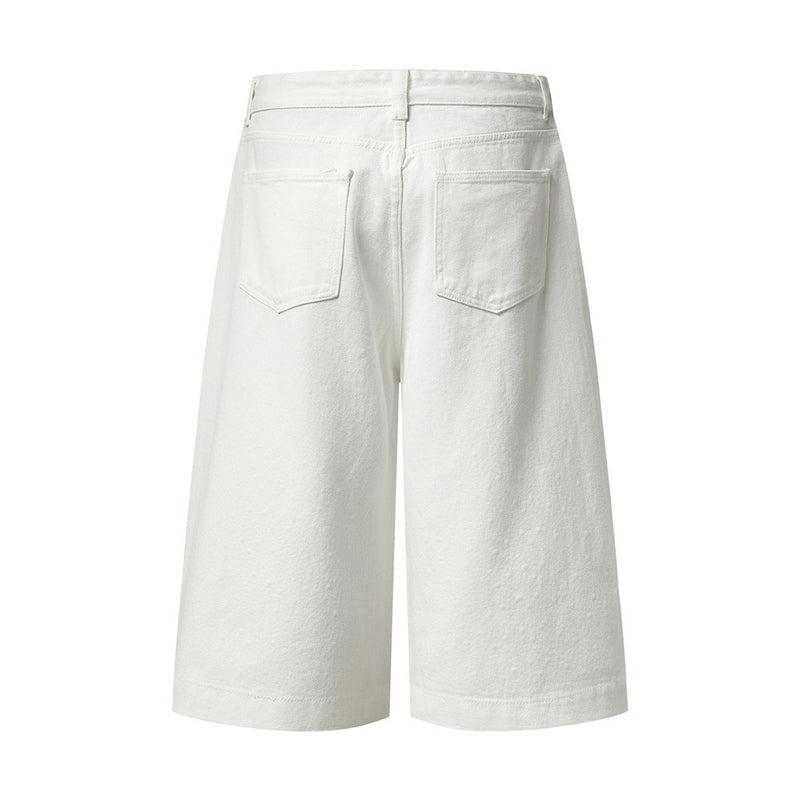 Wide-Leg Denim Shorts with Allover Rhinestone Detail – Men's Cropped Jean Shorts