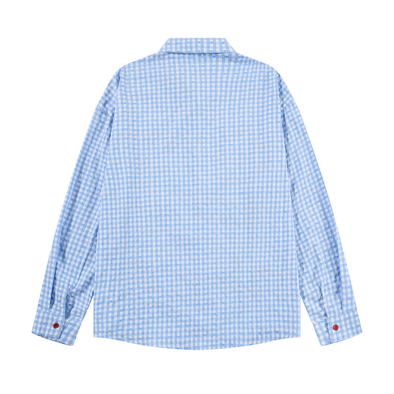 Langarmhemd mit Vichykaromuster und gesticktem Cartoon-Welpen – Relaxed Fit