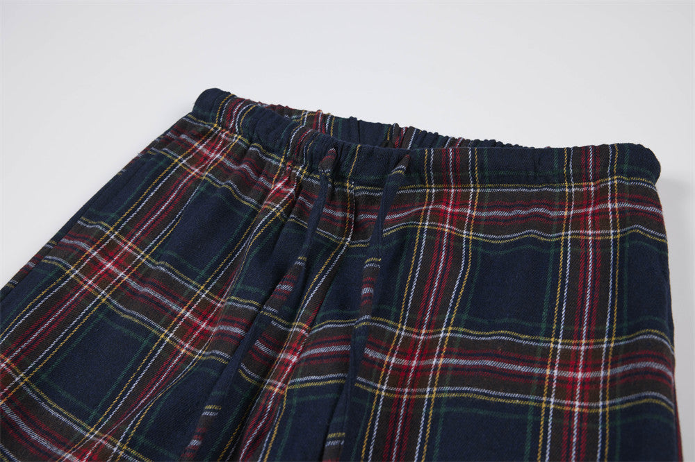 Pantalon à carreaux à jambes larges – Pantalon décontracté à cordon de serrage