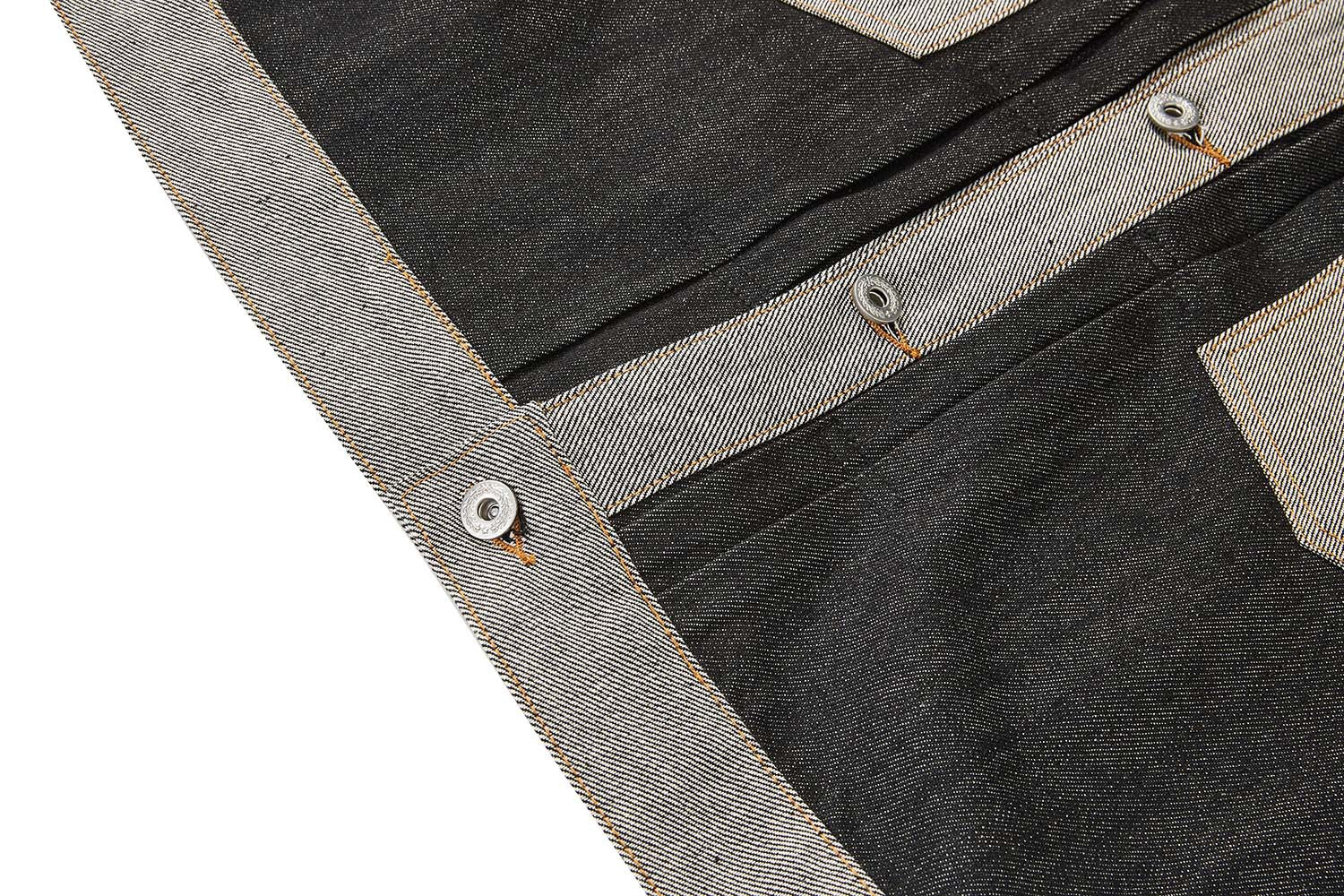 Veste en jean bicolore à empiècements contrastants – Coupe carrée