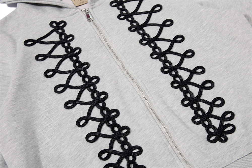 Oversized Zip-Up Hoodie Men – Rope Lace Detail Wide-Leg Sweatpants Set