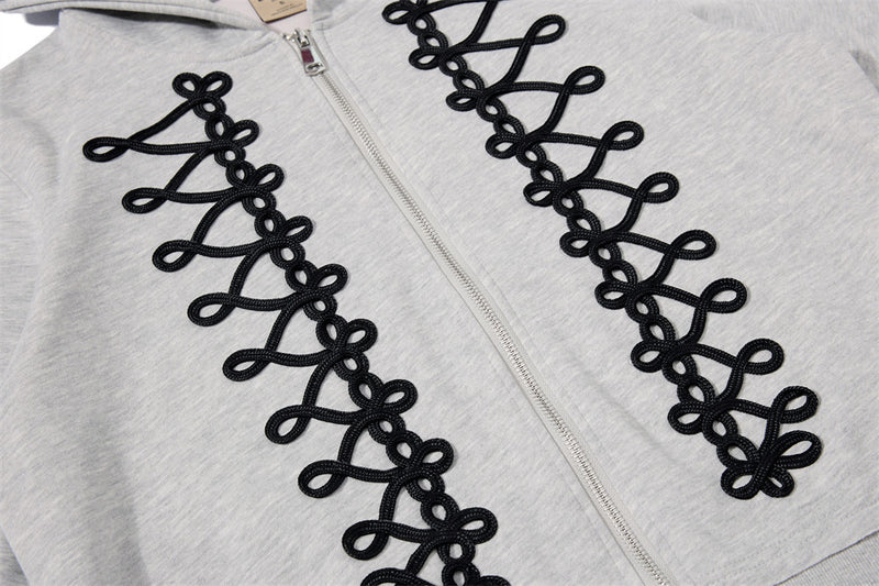 Oversized Zip-Up Hoodie Men – Rope Lace Detail Wide-Leg Sweatpants Set