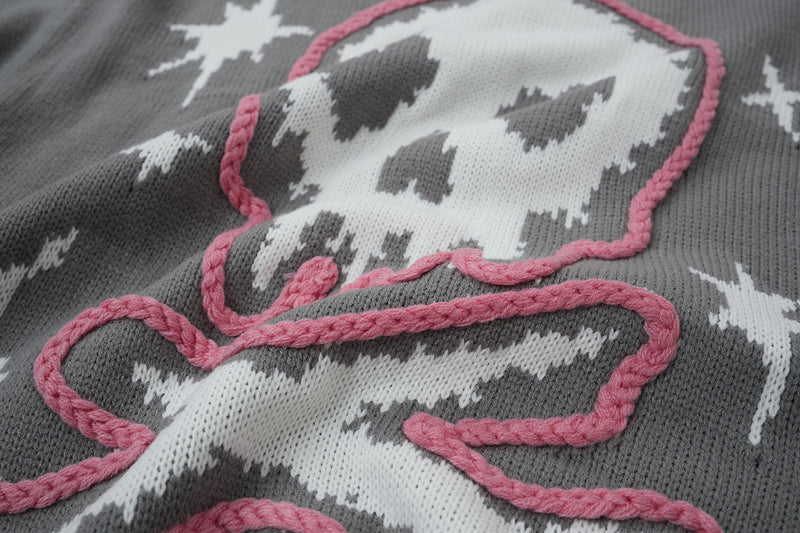 Pull en maille tête de mort & fémurs – Col rond streetwear punk