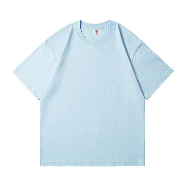The Custom Anime Character Sky Blue T-Shirt - Personalized 230GSM 100% Cotton Tee is shown laid flat on a white background, ideal for creating your own anime-inspired design.