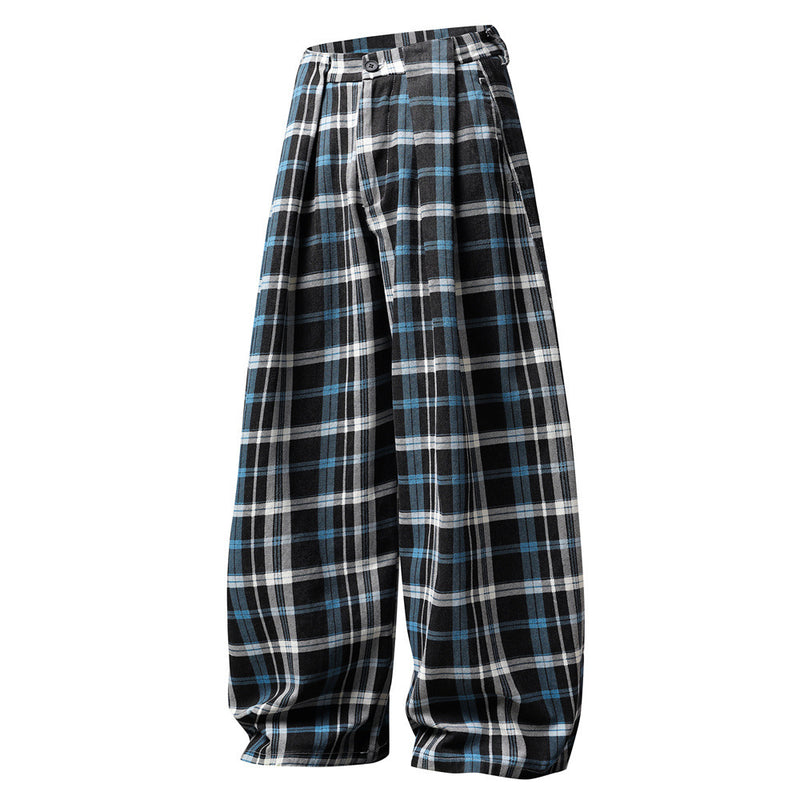 Plaid Wide-Leg Trousers – Double-Pleat Baggy Fit