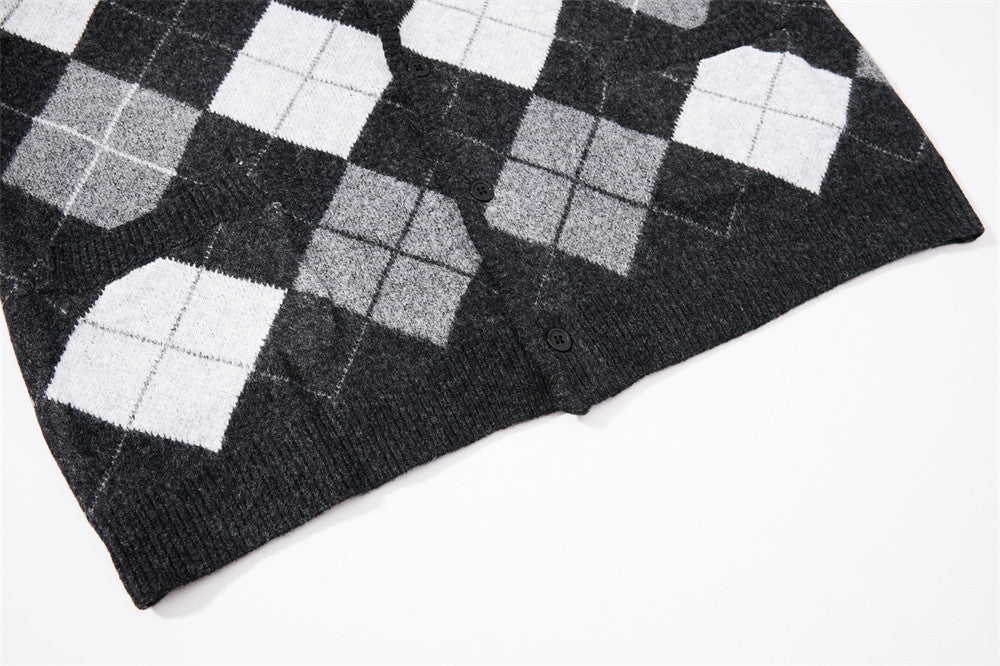 Gilet homme en maille argyle – Coupe oversize boutonnée