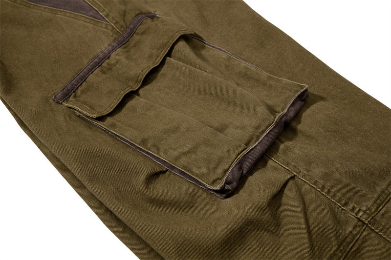 Wide-Leg Cargo Pants with Multi-Pocket Contrast Panel Design