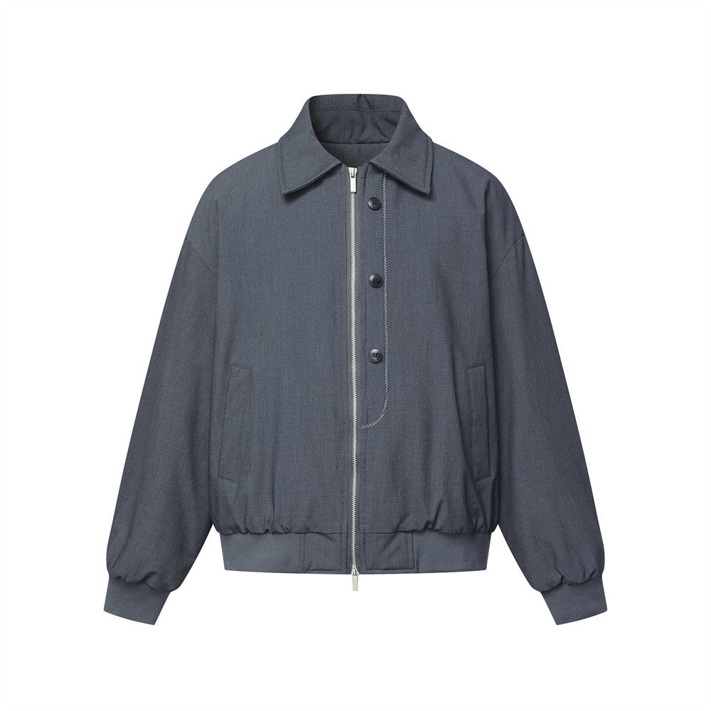 Blouson bomber pour homme à double zip et patte boutonnée – Gris