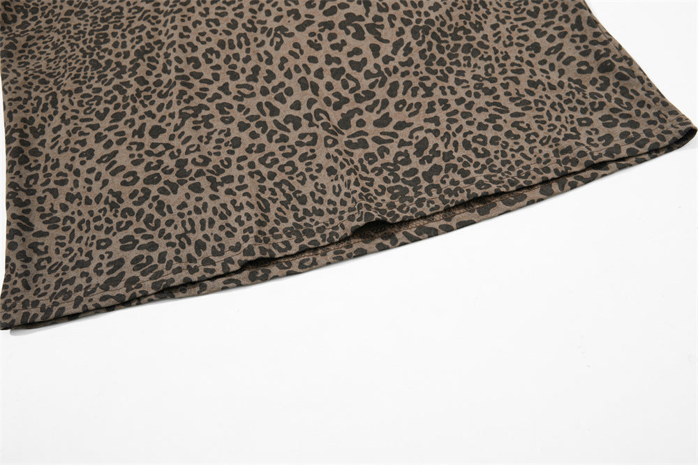 Mafa Vintage Leopard Print Short Sleeve Polo Shirt