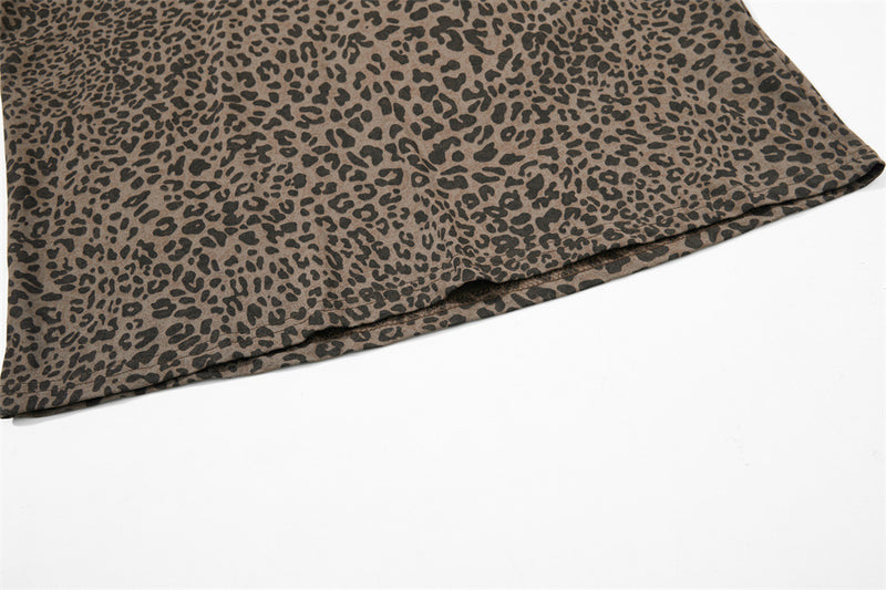 Mafa Vintage Leopard Print Short Sleeve Polo Shirt