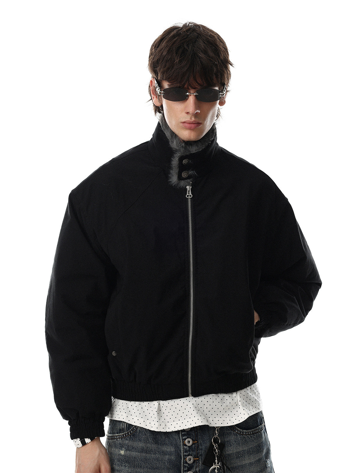 Faux Fur Collar Padded Bomber Jacket – Oversized Flight Jacket