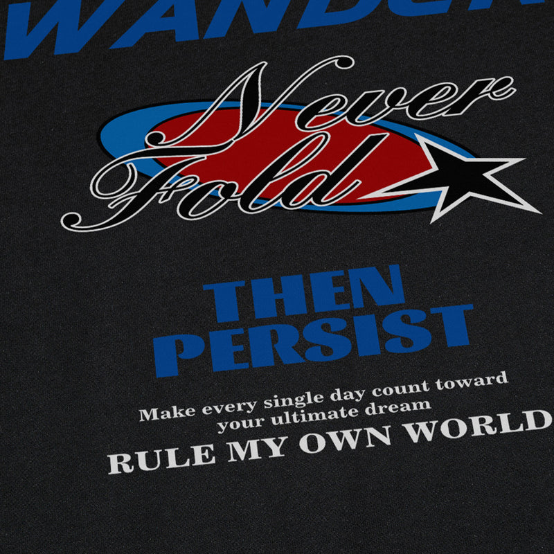 Oversized Graphic Print Sweatshirt – Wander Never Fold Slogan Crew Neck