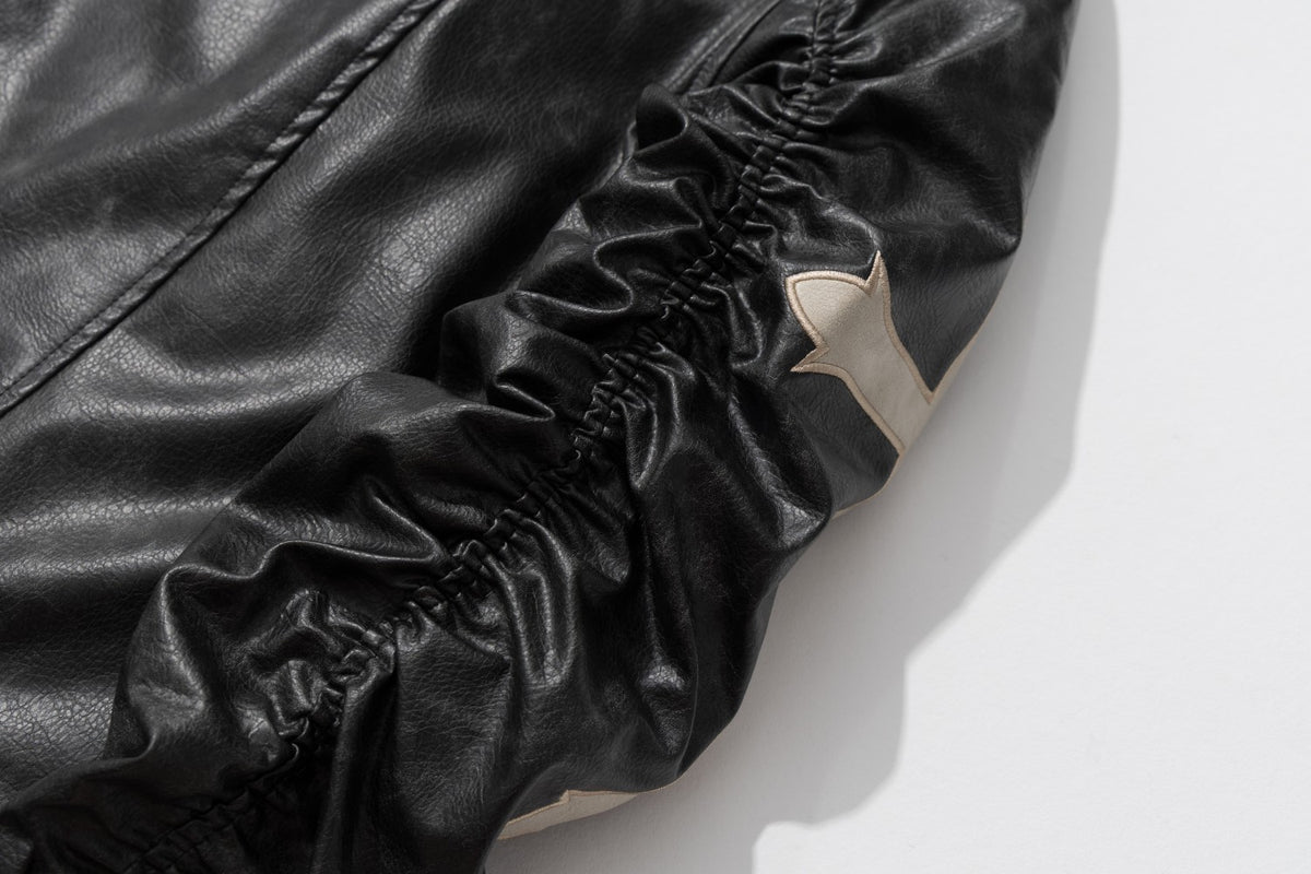 Gothic Cross Moto Jacket – Padded Faux Leather with Military Buttons & Cross