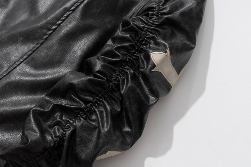 Gothic Cross Moto Jacket – Padded Faux Leather with Military Buttons & Cross