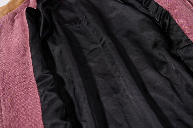 Chaqueta de lona lavada workwear con cuello de pana – Estilo barn de corte cuadrado