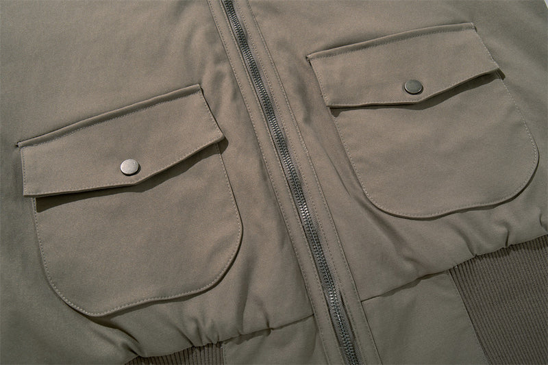 Men's Bomber Jacket with Studded Shoulders & Stand Collar
