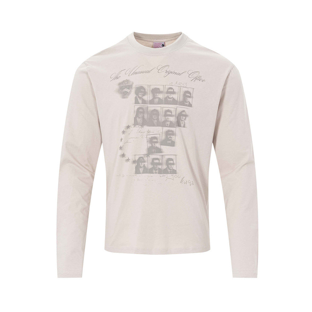 T-shirt graphique à manches longues – Imprimé portrait vintage, coupe décontractée