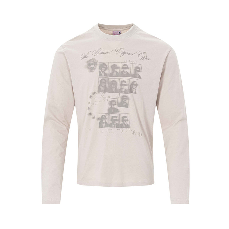 T-shirt graphique à manches longues – Imprimé portrait vintage, coupe décontractée