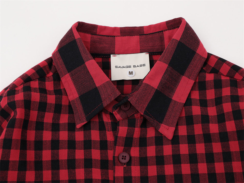 Men's Plaid Long-Sleeve Shirt – Oversized Fit with Graphic Sleeve Print